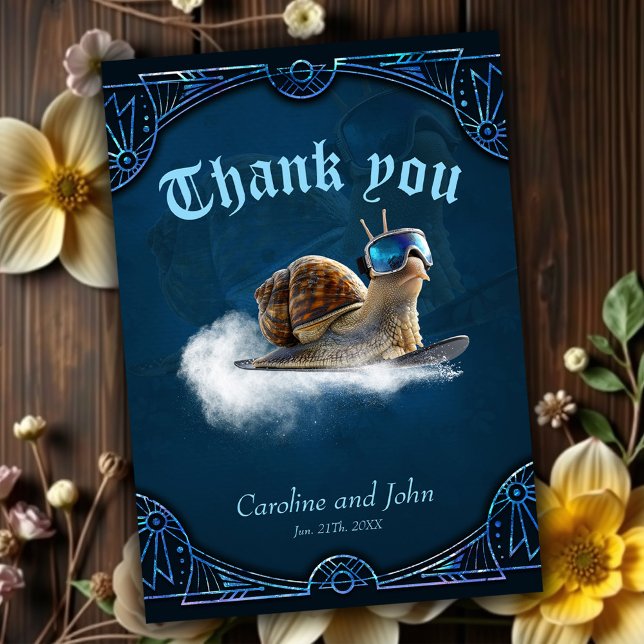 Cooler than the rest, the snowboarding snail.  thank you card (Creator Uploaded)