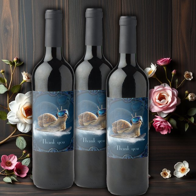 Cooler than the rest, the snowboarding snail.  wine label (Creator Uploaded)