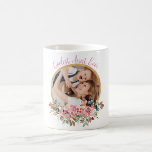 Coolest Aunt Ever 1 photo watercolor flowers Coffee Mug