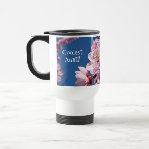Coolest Aunt! Travel Coffe Mugs Pink Blossoms