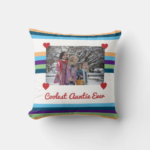 Coolest Auntie Ever BAE Love Photo Colour Bands Cushion