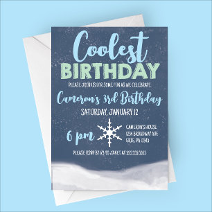 Coolest Birthday Snowflake Winter Birthday Party Invitation