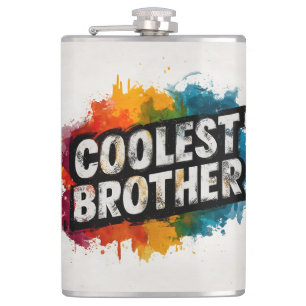 COOLEST BROTHER Typography with Watercolor Splash Hip Flask