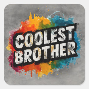 COOLEST BROTHER Typography with Watercolor Splash Square Sticker