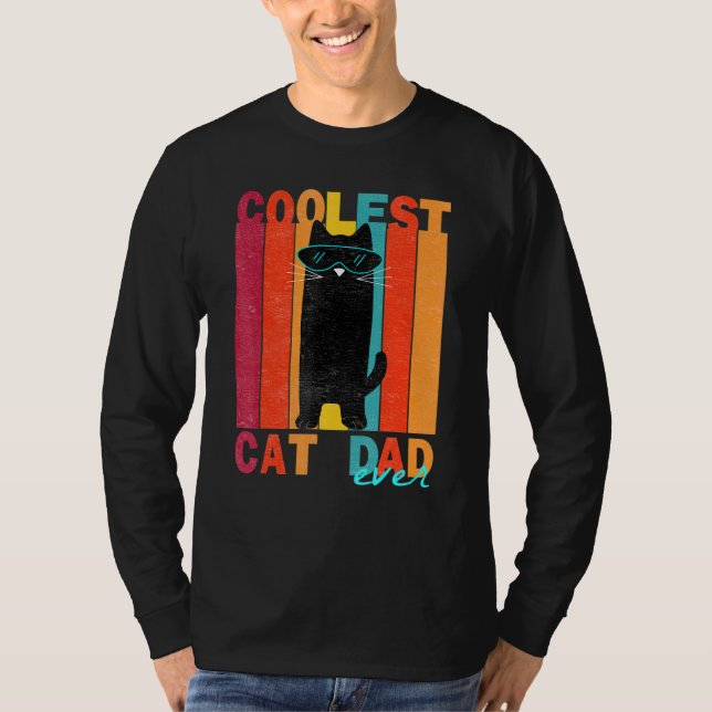 Coolest Cat Dad Ever Retro Distressed T-Shirt (Front)