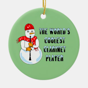 Coolest Clarinet Player Snowman Ceramic Tree Decoration