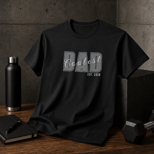 Coolest Dad Est. Custom Year White Script Dad Gift T-Shirt (Creator Uploaded)