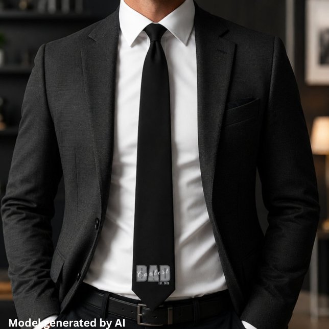 Coolest Dad Est. Custom Year White Script Dad Gift Tie (Creator Uploaded)