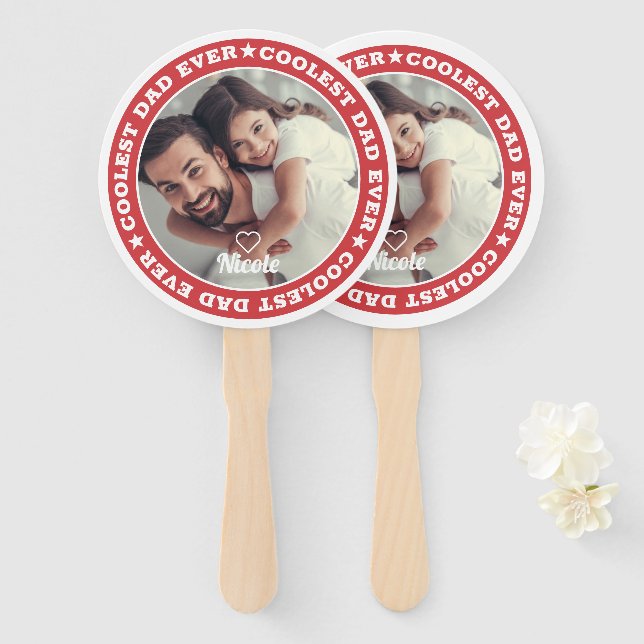 Coolest Dad Ever Modern Custom Photo Hand Fan (Front and Back)