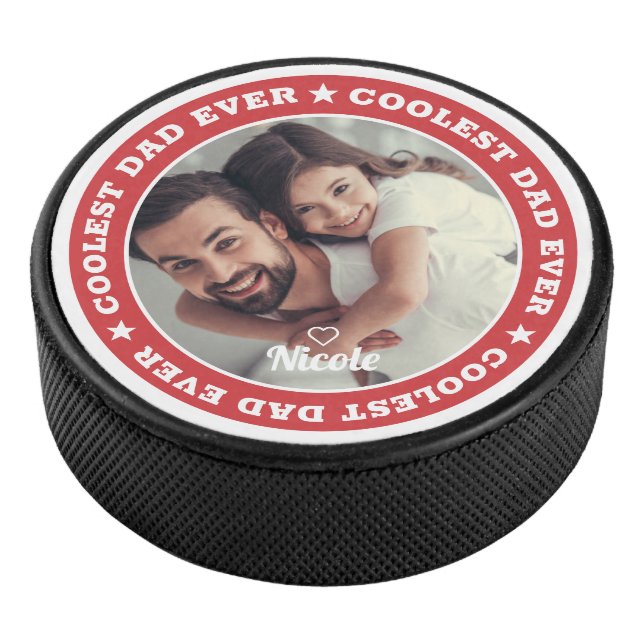 Coolest Dad Ever Modern Custom Photo Hockey Puck (3/4)