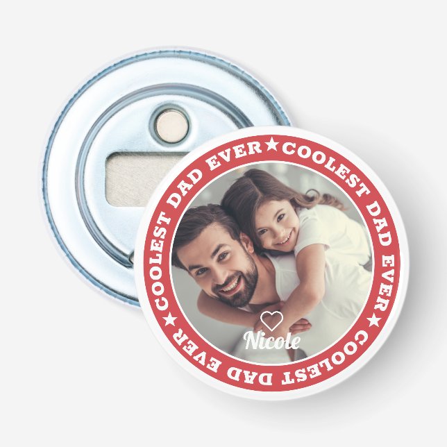 Coolest Dad Ever Modern Custom Photo Keepsake Bottle Opener (Front)