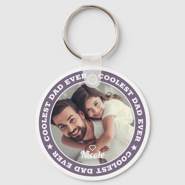 Coolest Dad Ever Modern Custom Photo Key Ring (Front)