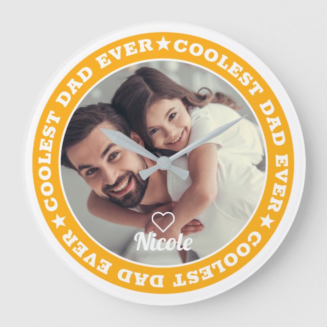 Coolest Dad Ever Modern Custom Photo Large Clock (Front)