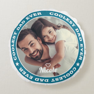 Coolest Dad Ever Modern Custom Photo Round Cushion