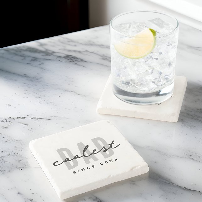 Coolest Dad Since 20XX Modern Simple Preppy Stone Coaster (Creator Uploaded)