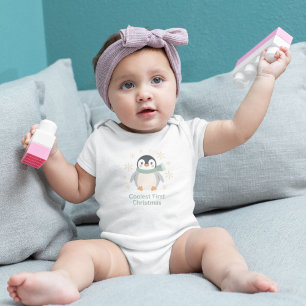 Coolest First Christmas Cute Penguin Holiday Baby Bodysuit