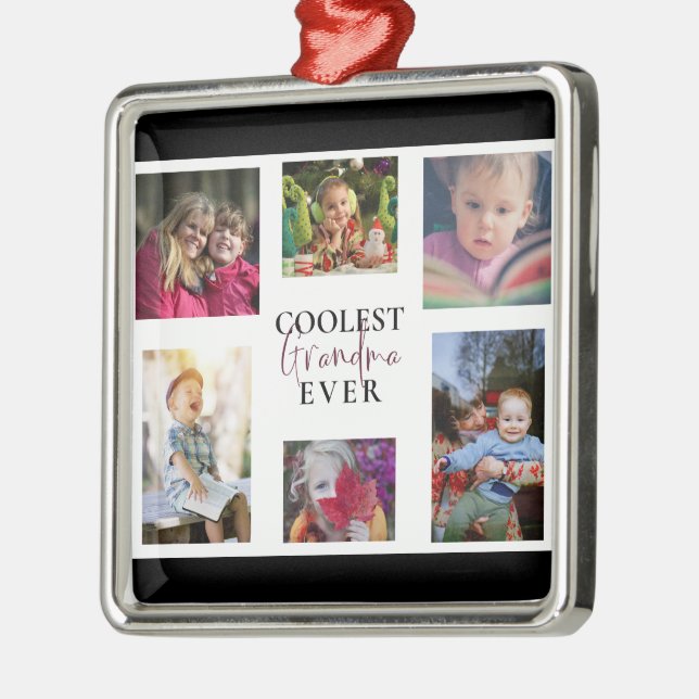 Coolest Grandma Ever Multi-Photo Collage Cute Gift Metal Tree Decoration (Left)