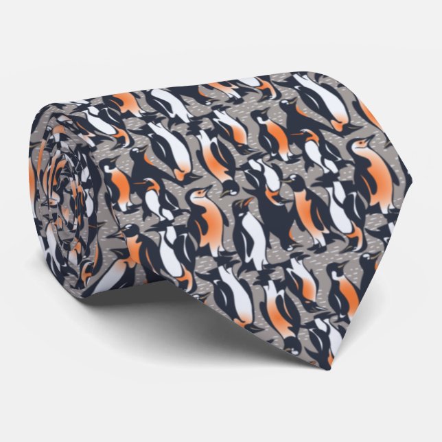 COOLEST Gray Allover Penguin Pattern Tie (Rolled)