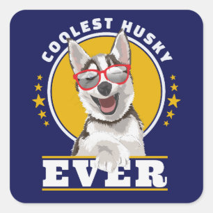 Coolest husky ever, husky mum, husky dad square sticker