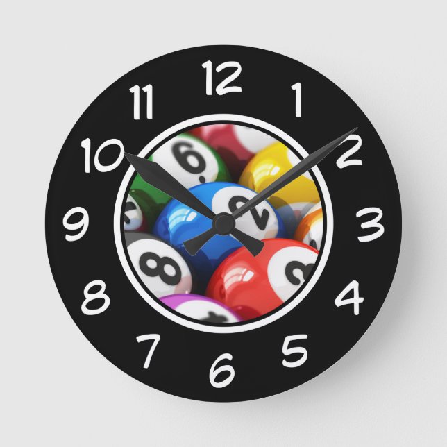 Coolest Men's Man Cave Billiards Wall Clocks (Front)