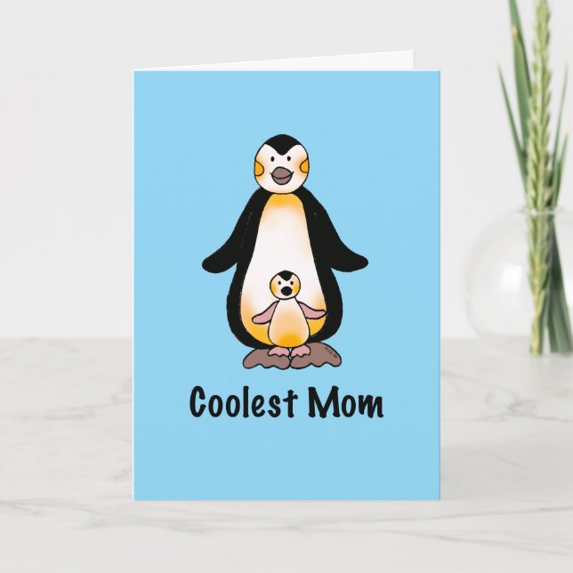Coolest Mom Penguin Family Art Holiday Card (Front)