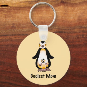Coolest Mom Penguin Family Design Key Ring