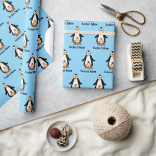 Coolest Mom Penguin Family Design Wrapping Paper