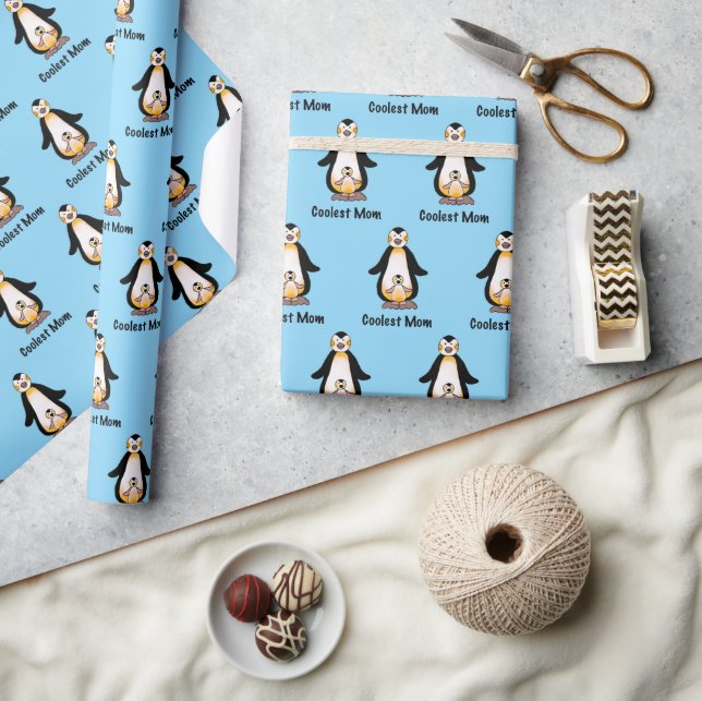Coolest Mom Penguin Family Design Wrapping Paper (Crafts)