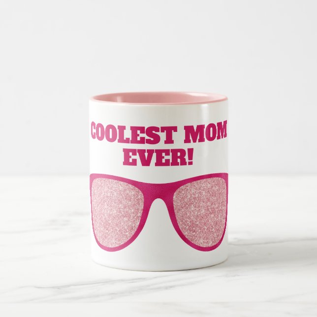 Coolest Mum Ever Pink Glitter Sunglasses Two-Tone Coffee Mug (Center)