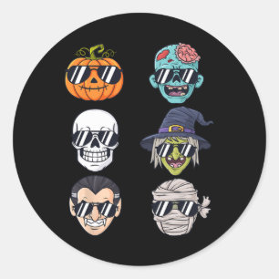 Coolest Pumpkin Halloween Skeleton Witch Vampire B Classic Round Sticker