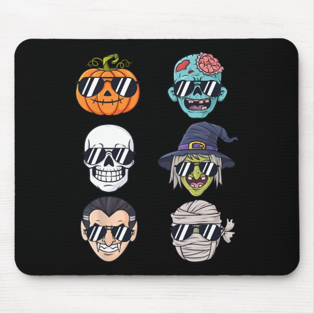 Coolest Pumpkin Halloween Skeleton Witch Vampire B Mouse Mat (Front)