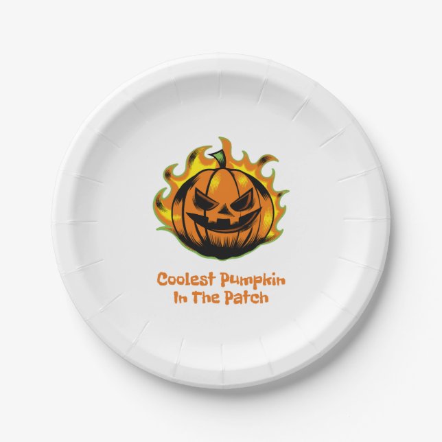 Coolest Pumpkin In The Patch Funny Halloween Men Paper Plate (Front)