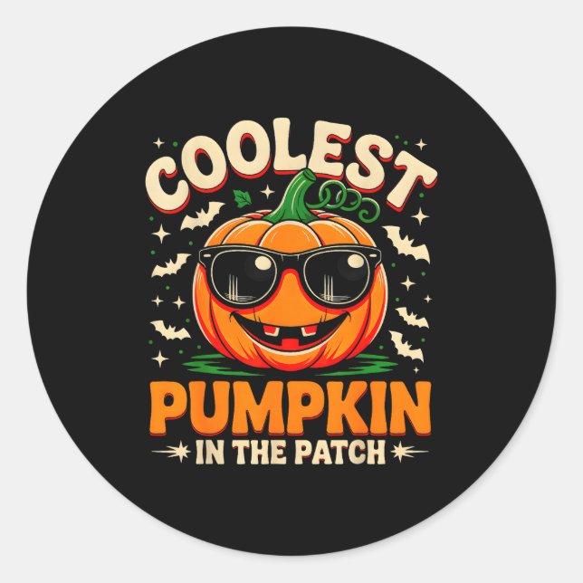 Coolest Pumpkin In The Patch Groovy Halloween For  Classic Round Sticker (Front)