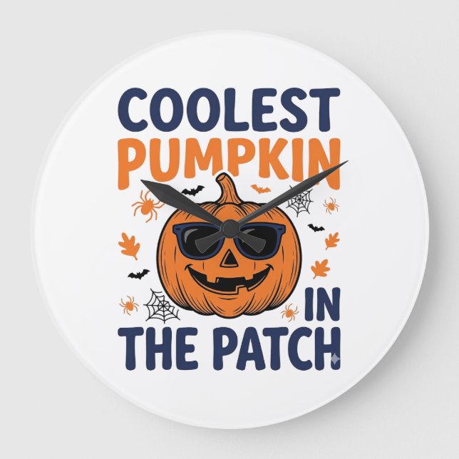 Coolest Pumpkin in the Patch Halloween Shirt_1 Large Clock (Front)