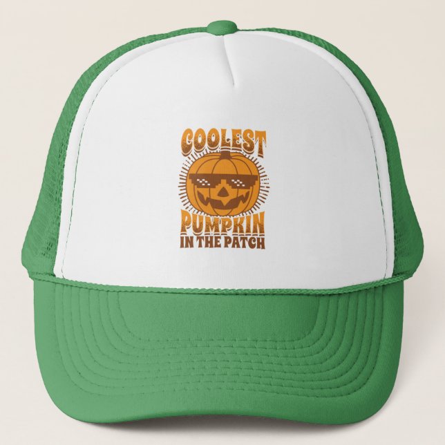 Coolest Pumpkin in the Patch Halloween Trucker Hat (Front)