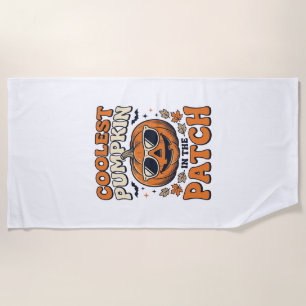 Coolest Pumpkin In The Patch Vintage Halloween Shi Beach Towel