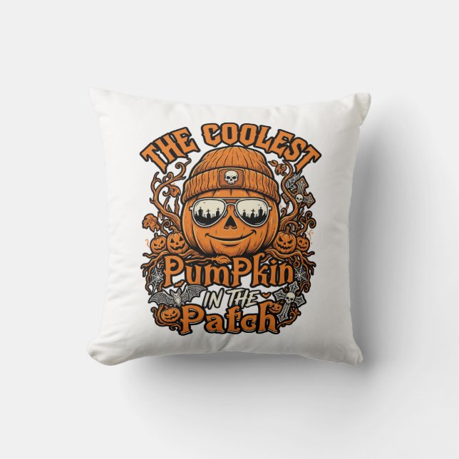 Coolest Pumpkin Patch Halloween Beanie Sunglasses Cushion (Front)