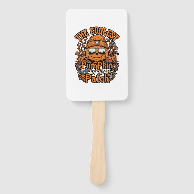 Coolest Pumpkin Patch Halloween Beanie Sunglasses Hand Fan (Front)