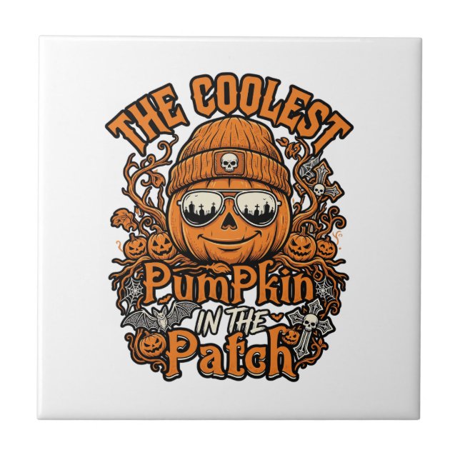 Coolest Pumpkin Patch Halloween Beanie Sunglasses Tile (Front)