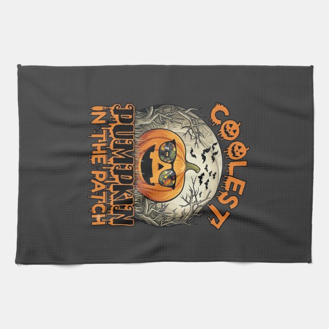 Coolest Pumpkin Patch Halloween Spooky Sunglasses_ Tea Towel (Horizontal)