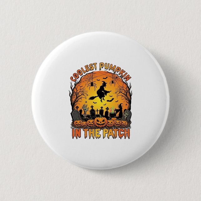 Coolest Pumpkin Patch Halloween Witch Spiders Grav 6 Cm Round Badge (Front)
