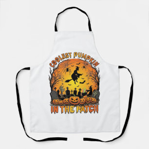 Coolest Pumpkin Patch Halloween Witch Spiders Grav Apron