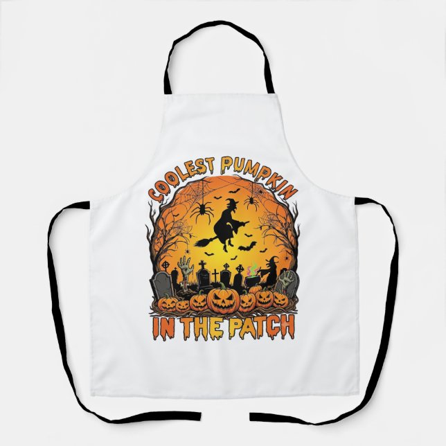 Coolest Pumpkin Patch Halloween Witch Spiders Grav Apron (Front)