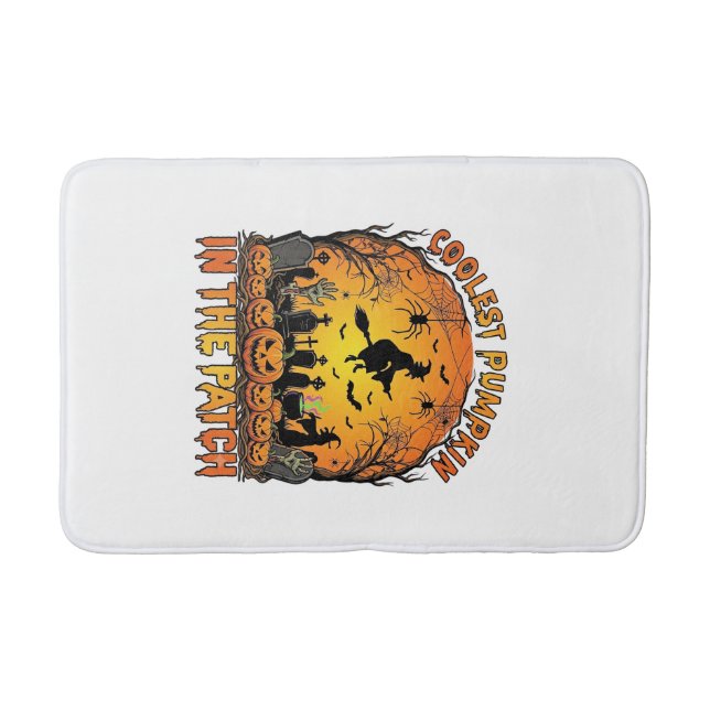 Coolest Pumpkin Patch Halloween Witch Spiders Grav Bath Mat (Front)