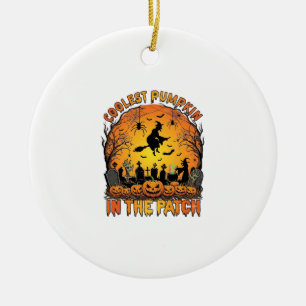 Coolest Pumpkin Patch Halloween Witch Spiders Grav Ceramic Tree Decoration