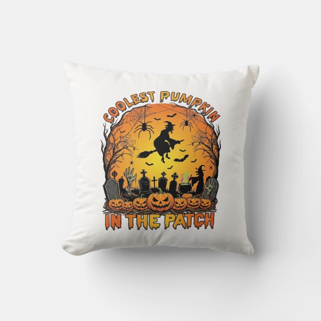 Coolest Pumpkin Patch Halloween Witch Spiders Grav Cushion (Front)