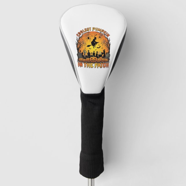 Coolest Pumpkin Patch Halloween Witch Spiders Grav Golf Head Cover (Front)