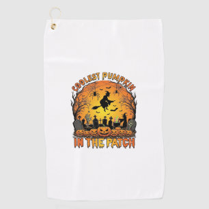Coolest Pumpkin Patch Halloween Witch Spiders Grav Golf Towel