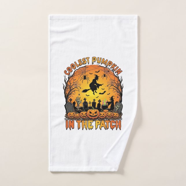 Coolest Pumpkin Patch Halloween Witch Spiders Grav Hand Towel (Hand Towel)