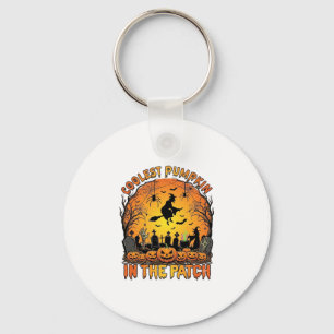 Coolest Pumpkin Patch Halloween Witch Spiders Grav Key Ring